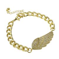 Cubic Zirconia Micro Pave Brass Bracelet, Wing Shape, gold color plated, micro pave cubic zirconia & for woman Approx 9.5 Inch 