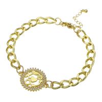 Cubic Zirconia Micro Pave Brass Bracelet, gold color plated, micro pave cubic zirconia & for woman Approx 10.3 Inch 