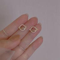 Rhinestone Brass Stud Earring, for woman & with rhinestone, golden 
