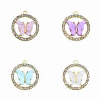 Zinc Alloy Rhinestone Pendants, with Acetate, Butterfly, gold color plated, Unisex & with rhinestone & hollow 