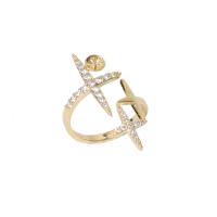 Латунь кольцо с перестановачными бусинами, плакирован золотом, DIY & инкрустированное микро кубического циркония, Золотой продается PC
