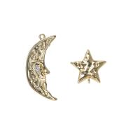 Brass Earring Drop Component, Moon and Star, gold color plated, DIY & micro pave cubic zirconia, golden  