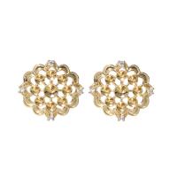 Brass Earring Stud Component, gold color plated, DIY & micro pave cubic zirconia, golden 