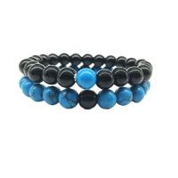 Gemstone Bracelets, Black Stone, with turquoise, Round, Unisex 8mm .48 Inch 