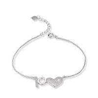 Cubic Zirconia Sterling Silver Bracelets, 925 Sterling Silver, with 1.37lnch extender chain, Letter, word love, box chain & for woman & with cubic zirconia, 27.2mm Approx 5.9 Inch 