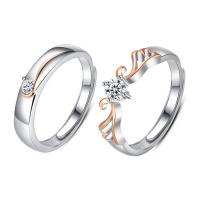 Couple Finger Rings, 925 Sterling Silver, plated, Unisex & adjustable & micro pave cubic zirconia, US Ring 