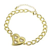 Cubic Zirconia Micro Pave Brass Bracelet, Heart, gold color plated, micro pave cubic zirconia & for woman & hollow Approx 9.5 Inch 