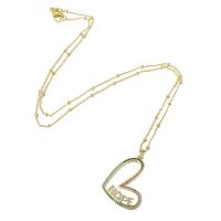Cubic Zircon Micro Pave Brass Necklace, Heart, gold color plated, micro pave cubic zirconia & for woman & hollow, multi-colored Approx 17.5 Inch 
