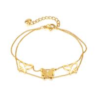 Stainless Steel Charm Bracelet, 304 Stainless Steel, with 1.57inch extender chain, Butterfly, Vacuum Ion Plating, Double Layer & fashion jewelry & for woman, golden Approx 6.3 Inch 
