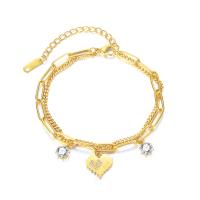 Stainless Steel Charm Bracelet, 304 Stainless Steel, with 2.56inch extender chain, Vacuum Ion Plating, fashion jewelry & micro pave cubic zirconia & for woman, golden Approx 6.69 Inch 