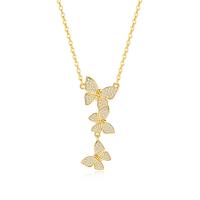 Cubic Zircon Micro Pave Brass Necklace, with stainless steel chain, with 2.36inch extender chain, Butterfly, fashion jewelry & micro pave cubic zirconia & for woman, golden Approx 15.75 Inch 