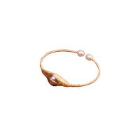 Brass Cuff Bangle, with Freshwater Pearl, gold color plated, for woman, purple .09 Inch 