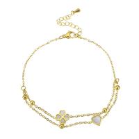 Stainless Steel Charm Bracelet, 304 Stainless Steel, with Shell, Vacuum Ion Plating, fashion jewelry & for woman, golden, 13*9mm,11*7mm,1.5mm Approx 10 Inch 