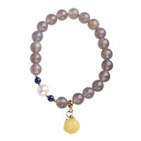 Gemstone Bracelets, Grey Agate, with Lapis Lazuli & Jade Yellow & Freshwater Pearl & Brass, fashion jewelry & for woman, 8mm Approx 5.51-6.3 Inch 