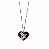 Titanium Steel Jewelry Necklace, with 1.97inch extender chain, Heart, stoving varnish, fashion jewelry & Unisex & with flower pattern, black, 20*17mm Approx 17.72 Inch 