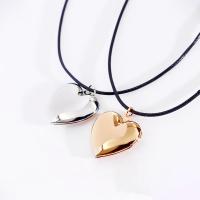 Fashion Locket Necklace, Brass, with leather cord, with 1.97inch extender chain, Heart, plated, fashion jewelry & with photo locket & for woman Approx 13.78 Inch 