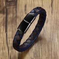 304 Stainless Steel Bracelet, with Leather, Vacuum Ion Plating, fashion jewelry & for man, 12mm Approx 8.27 Inch 