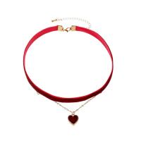 Fashion Choker Necklace, Velveteen, with Zinc Alloy, with 3.15inch extender chain, Heart, gold color plated, Double Layer & oval chain & for woman Approx 12.2 Inch 