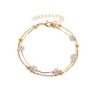 Brass Anklet, plated, Double Layer & for woman & with rhinestone Approx 9.8 Inch 