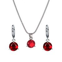 Cubic Zirconia Zinc Alloy Jewelry Sets, earring & necklace, with 2inch extender chain, Round, platinum color plated, 2 pieces & micro pave cubic zirconia & for woman 24mm, 9mm Approx 16.1 Inch 
