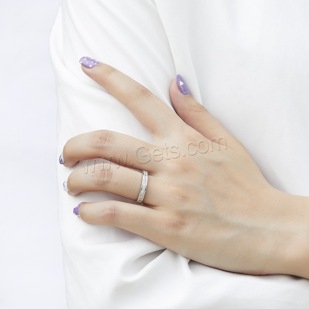Цирконий Микро вымощает стерлингового серебра палец кольцо, 925 пробы, Другое покрытие, разный размер для выбора & инкрустированное микро кубического циркония & Женский, Много цветов для выбора, 2mm, размер:5-10, продается PC