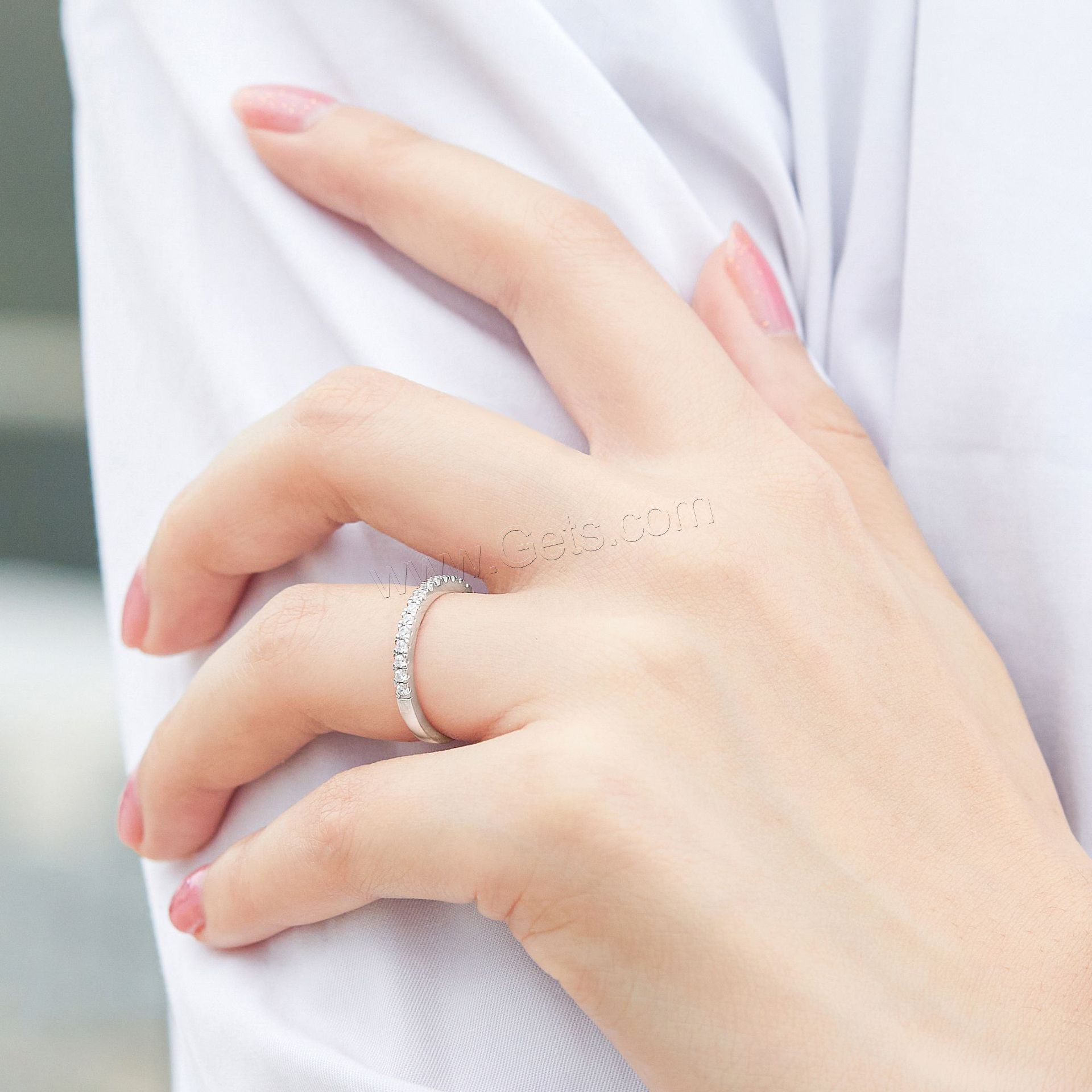 Цирконий Микро вымощает стерлингового серебра палец кольцо, 925 пробы, Другое покрытие, разный размер для выбора & инкрустированное микро кубического циркония & Женский, Много цветов для выбора, размер:4-10, продается PC