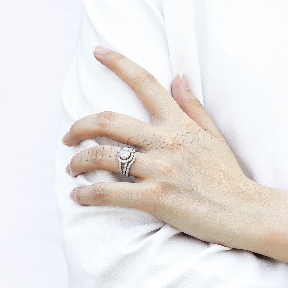 Cubic Zirconia anillo de dedo de plata esterlina, Plata de ley 925, chapado en platina real, diverso tamaño para la opción & diferentes estilos para la opción & micro arcilla de zirconia cúbica & para mujer, 7.5mm, tamaño:5-10, Vendido por UD