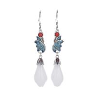 Enamel Zinc Alloy Drop Earring, with Gemstone, platinum color plated, Hand-Painted Enamel Glaze & for woman, multi-colored, 55mm 