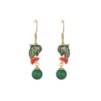 Enamel Zinc Alloy Drop Earring, with Green Calcedony, gold color plated, Hand-Painted Enamel Glaze & for woman, green, 42mm 