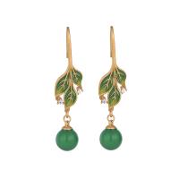 Enamel Zinc Alloy Drop Earring, with Green Calcedony, gold color plated, Hand-Painted Enamel Glaze & micro pave cubic zirconia & for woman, green, 45mm 