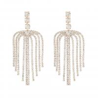 Fashion Fringe Earrings, Zinc Alloy, fashion jewelry & for woman & with rhinestone, golden 