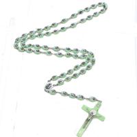 Rosary Necklace, Plastic, with Zinc Alloy, Cross, silver color plated, Unisex .76 Inch 