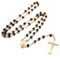 Rosary Necklace, Glass, with Zinc Alloy, Cross, gold color plated, Unisex, mixed colors, 160mm .47 Inch 