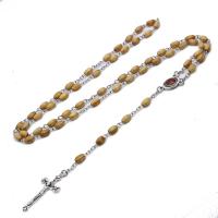 Rosary Necklace, Pine, with Zinc Alloy, Cross, silver color plated, Unisex .83 Inch 