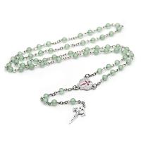 Rosary Necklace, Resin, with Zinc Alloy, Cross, silver color plated, Unisex, green, 6mm .69 Inch 