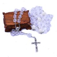 Rosary Necklace, Plastic, with Zinc Alloy, Cross, silver color plated, Unisex, 10mm .83 Inch 