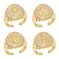 Brass Cuff Finger Ring, Round, gold color plated & micro pave cubic zirconia, golden, 17mm 