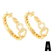 Brass Hoop Earring, gold color plated & micro pave cubic zirconia, golden 