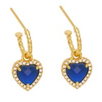 Cubic Zircon (CZ) Drop Earring, Brass, with Cubic Zirconia, Heart, gold color plated, fashion jewelry 