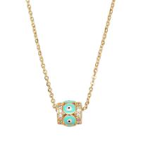 Cubic Zircon Micro Pave Brass Necklace, with 1.97 extender chain, Evil Eye, gold color plated, micro pave cubic zirconia & enamel .32 Inch 
