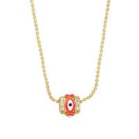Cubic Zircon Micro Pave Brass Necklace, Evil Eye, gold color plated, micro pave cubic zirconia & enamel .93 Inch 