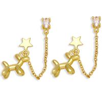 Brass Ear Chain, with Cubic Zirconia, Dog, gold color plated, fashion jewelry, golden 
