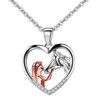 Sterling Silver Jewelry Necklace, 925 Sterling Silver, Horse, plated, oval chain & for woman & with rhinestone & hollow Approx 15.7 Inch 