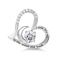 Sterling Silver Rhinestone Pendants, 925 Sterling Silver, Heart, platinum plated, for woman & epoxy gel & with rhinestone & hollow 