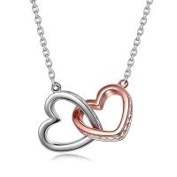 Sterling Silver Jewelry Necklace, 925 Sterling Silver, with 2inch extender chain, Heart, plated, oval chain & for woman & with rhinestone & hollow Approx 15.7 Inch 