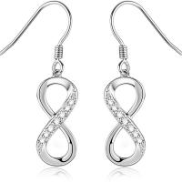 Sterling Silver Drop Earring, 925 Sterling Silver, Number 8, platinum plated, for woman & with rhinestone & hollow 