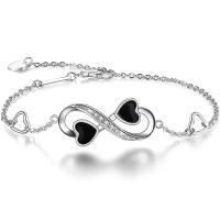Sterling Silver Bracelets, 925 Sterling Silver, Heart, platinum plated, for woman & epoxy gel & with rhinestone & hollow, 25mm Approx 7.8 Inch 