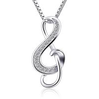 Sterling Silver Rhinestone Pendants, 925 Sterling Silver, Music Note, platinum plated, for woman & with rhinestone & hollow 