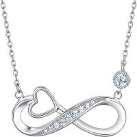 Sterling Silver Jewelry Necklace, 925 Sterling Silver, with 2inch extender chain, Number 8, platinum plated, oval chain & for woman & with rhinestone & hollow Approx 15.7 Inch 