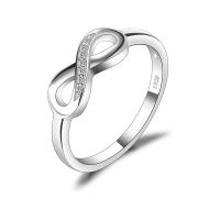 925 Sterling Silver Finger Ring, Number 8, platinum plated & for woman & with rhinestone & hollow US Ring 